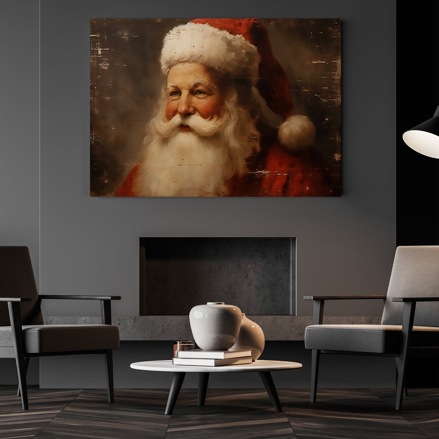 Jolly Santa's Portrait, Santa Claus Christmas Canvas Painting, Xmas Wall Art Decor - Christmas Poster Gift