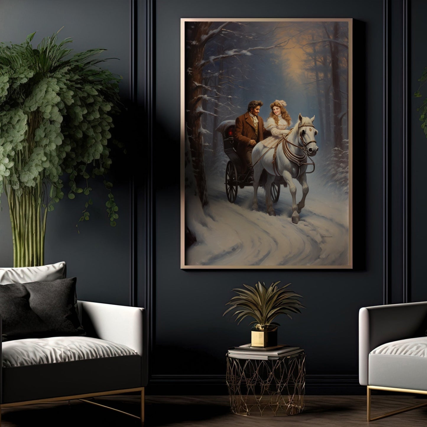 Victorian A Serene Ride Through Snowy, Horse Christmas Canvas Painting, Xmas Wall Art Decor - Poster Gift For Horse Lovers