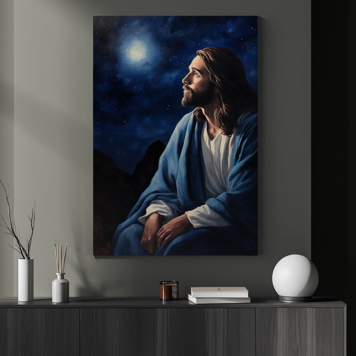 Contemplation Under The Starry Sky., Jesus Christian Canvas Painting, Xmas Wall Art Decor - Christmas Poster Gift