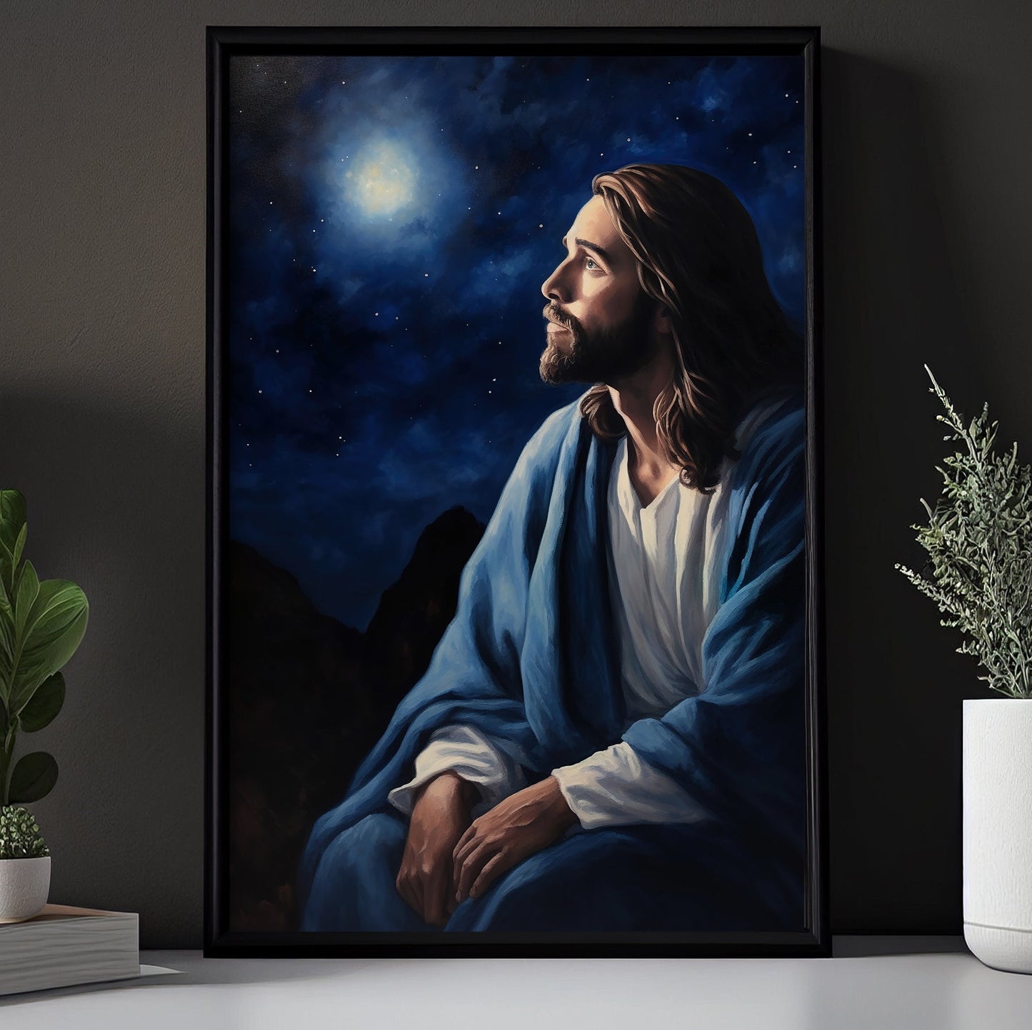 Contemplation Under The Starry Sky., Jesus Christian Canvas Painting, Xmas Wall Art Decor - Christmas Poster Gift