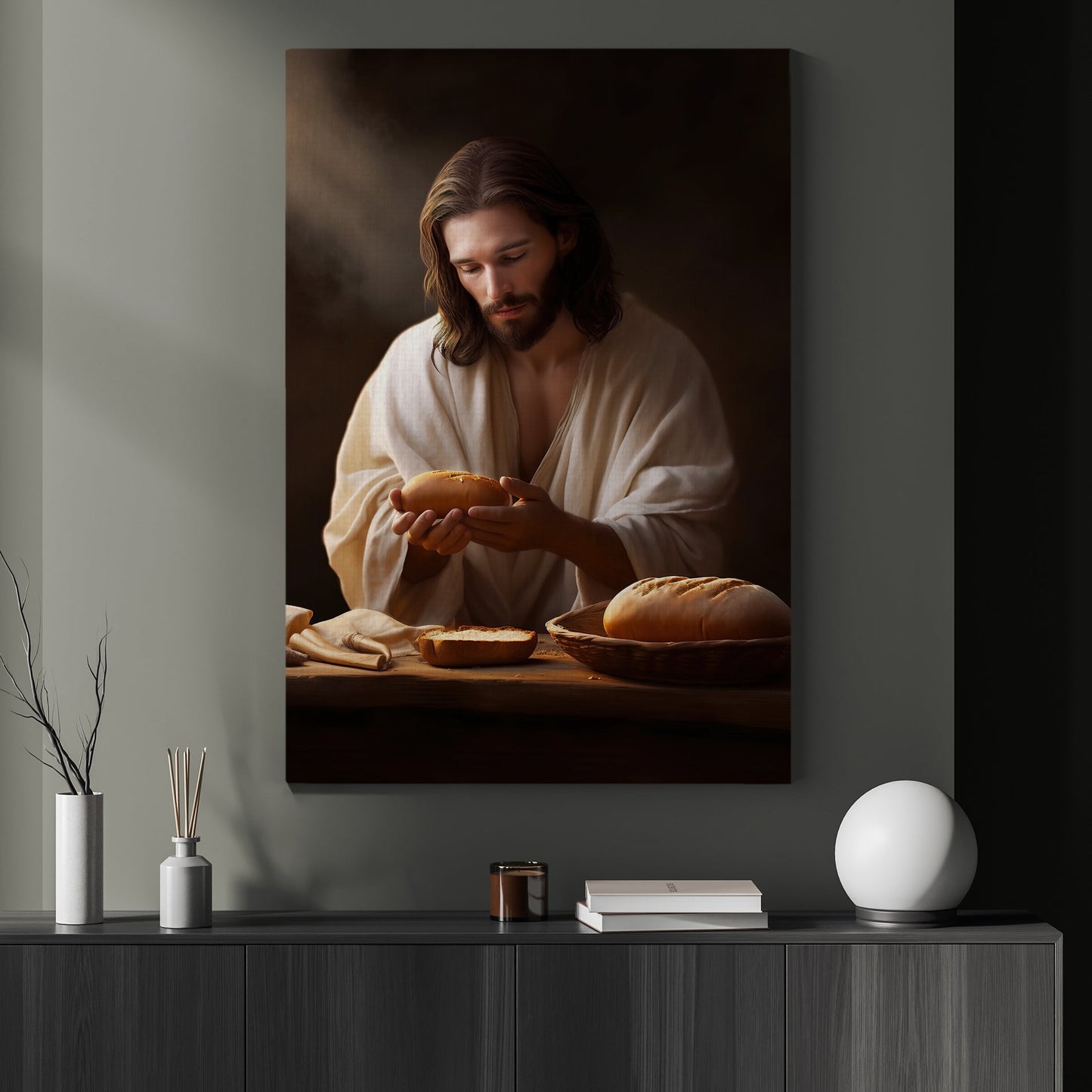 Blessing of the Sacred Bread, Jesus Christian Canvas Painting, Xmas Wall Art Decor - Christmas Poster Gift