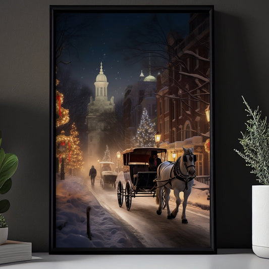 Victorian Horse Journey Through The City, Horse Christmas Canvas Painting, Xmas Wall Art Decor - Poster Gift For Horse Lovers