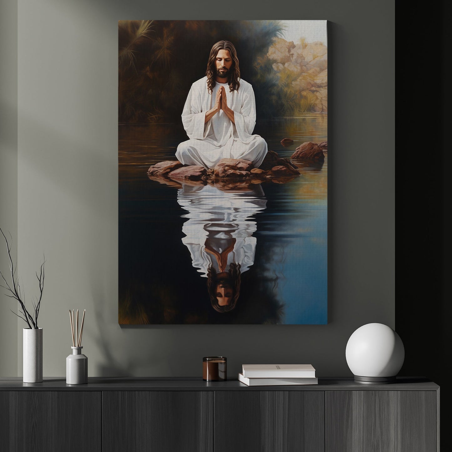 Tranquility in Prayerful Reflection, Jesus Christian Canvas Painting, Xmas Wall Art Decor - Christmas Poster Gift