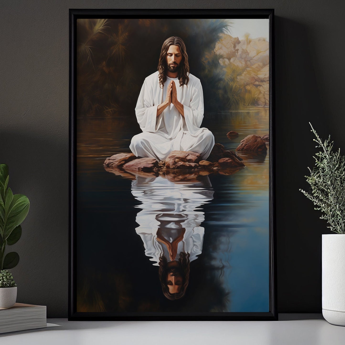 Tranquility in Prayerful Reflection, Jesus Christian Canvas Painting, Xmas Wall Art Decor - Christmas Poster Gift