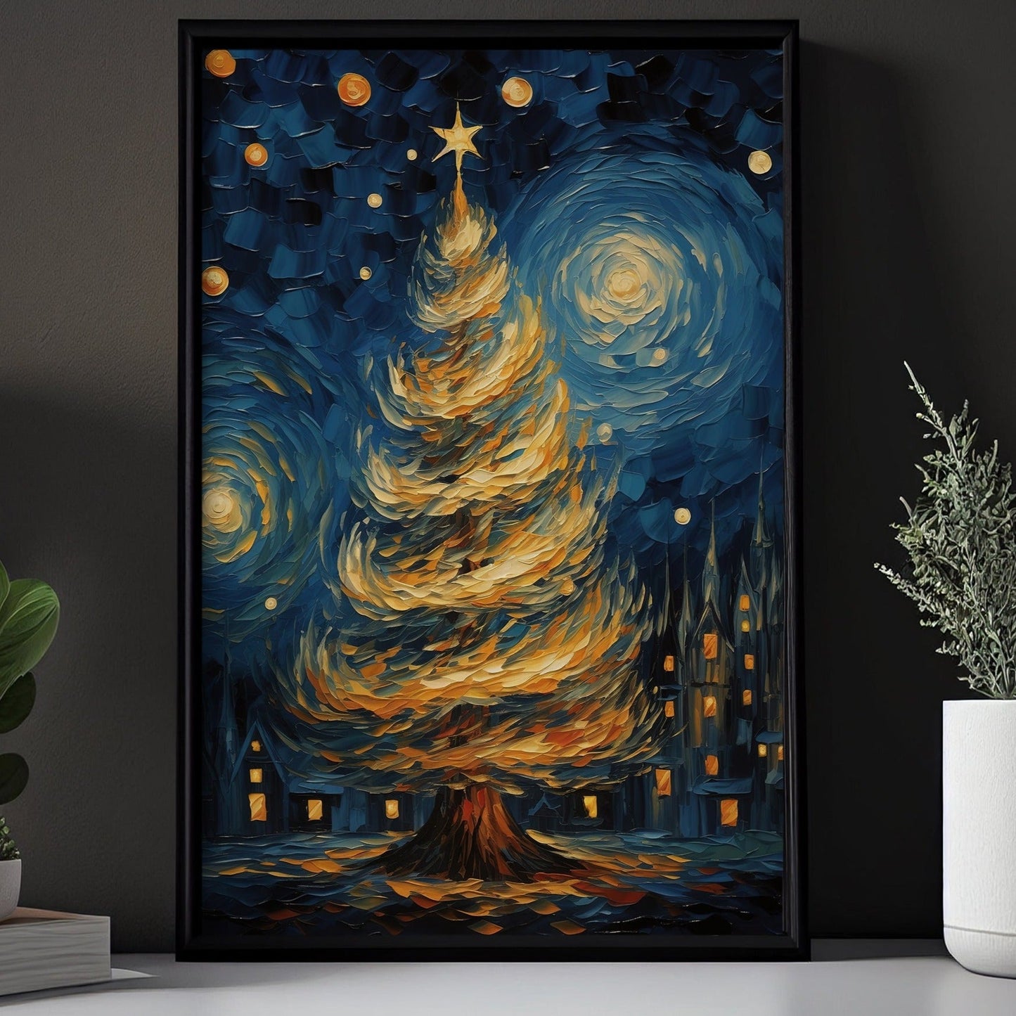 The Starry Night Christmas Tree Canvas Painting, Van Gogh Xmas Wall Art Decor - Christmas Poster Gift