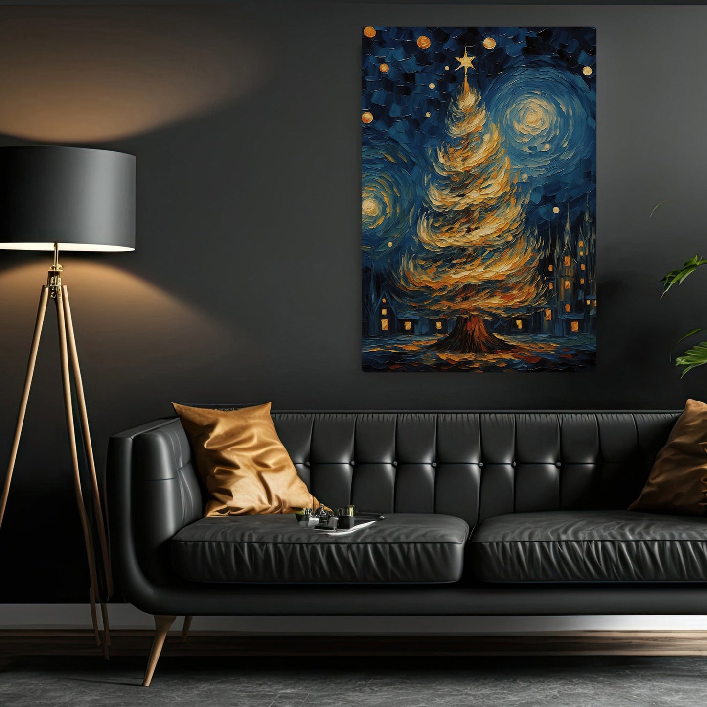 The Starry Night Christmas Tree Canvas Painting, Van Gogh Xmas Wall Art Decor - Christmas Poster Gift