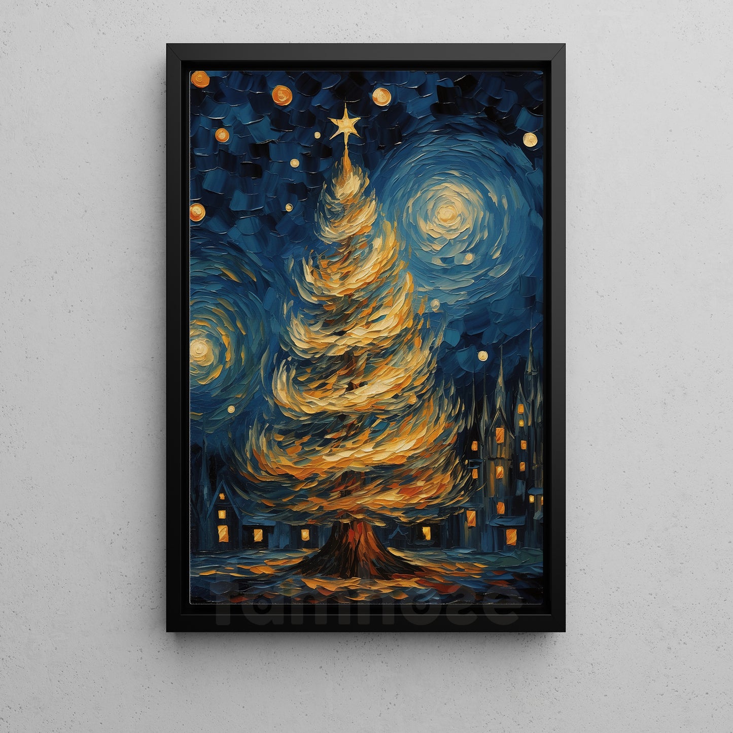 The Starry Night Christmas Tree Canvas Painting, Van Gogh Xmas Wall Art Decor - Christmas Poster Gift