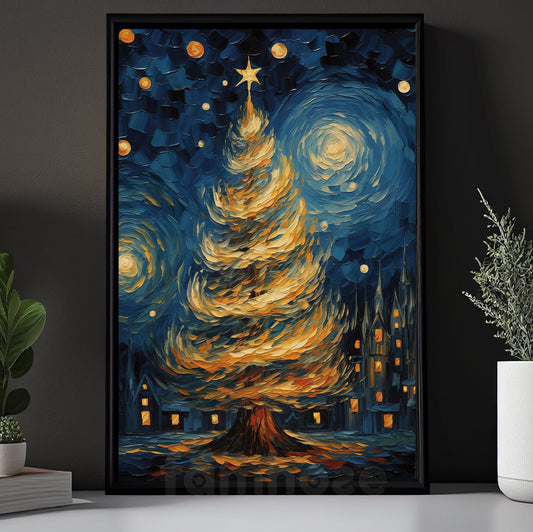 The Starry Night Christmas Tree Canvas Painting, Van Gogh Xmas Wall Art Decor - Christmas Poster Gift