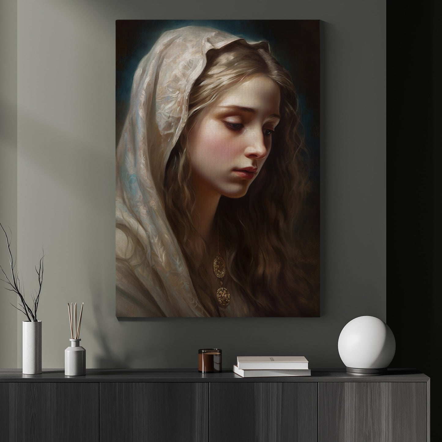 Reflection of Graceful Solitude, Virgin Mary Canvas Painting, Xmas Wall Art Decor - Christmas Poster Gift