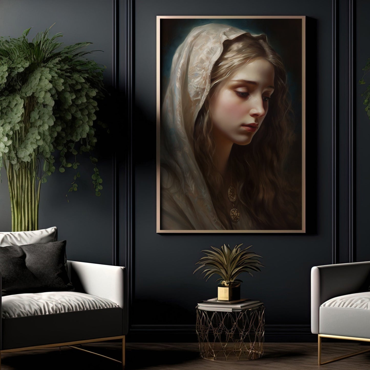 Reflection of Graceful Solitude, Virgin Mary Canvas Painting, Xmas Wall Art Decor - Christmas Poster Gift