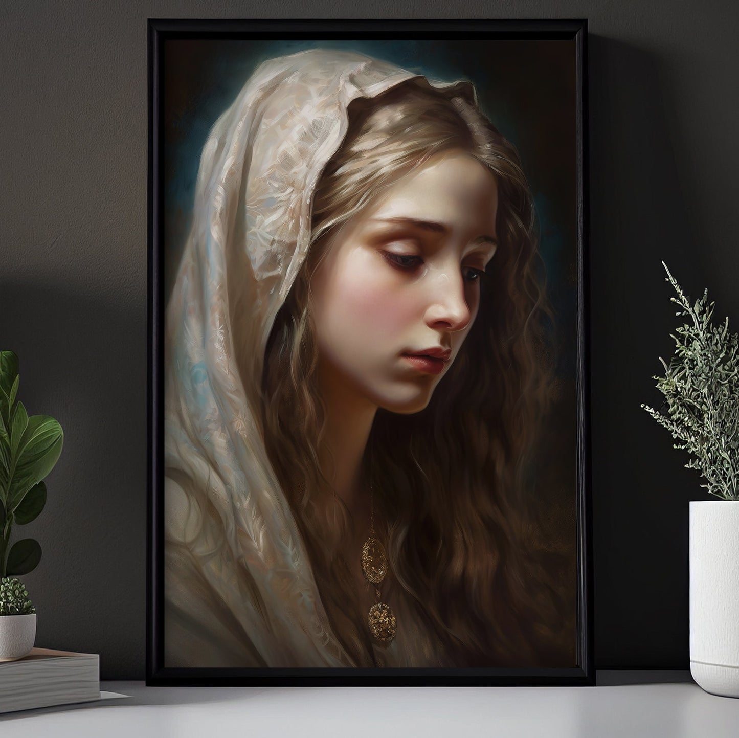 Reflection of Graceful Solitude, Virgin Mary Canvas Painting, Xmas Wall Art Decor - Christmas Poster Gift