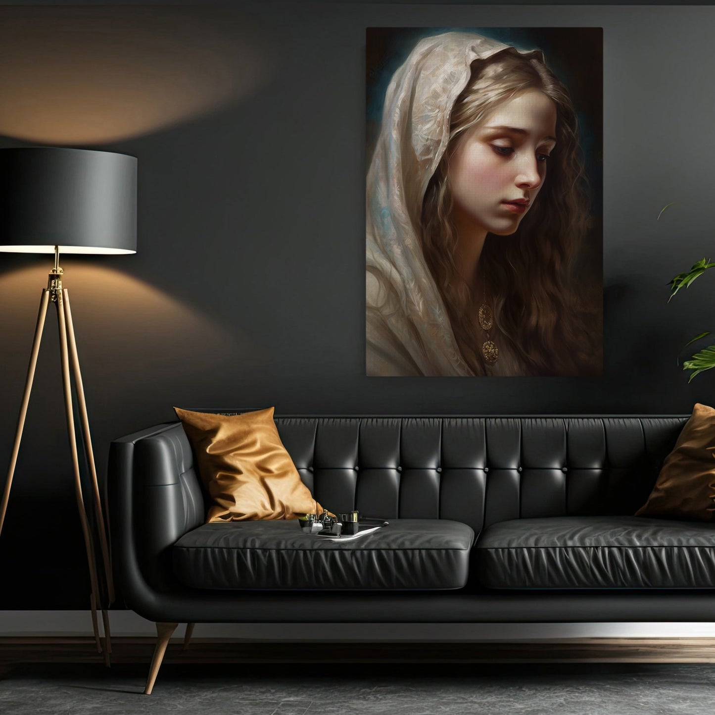 Reflection of Graceful Solitude, Virgin Mary Canvas Painting, Xmas Wall Art Decor - Christmas Poster Gift