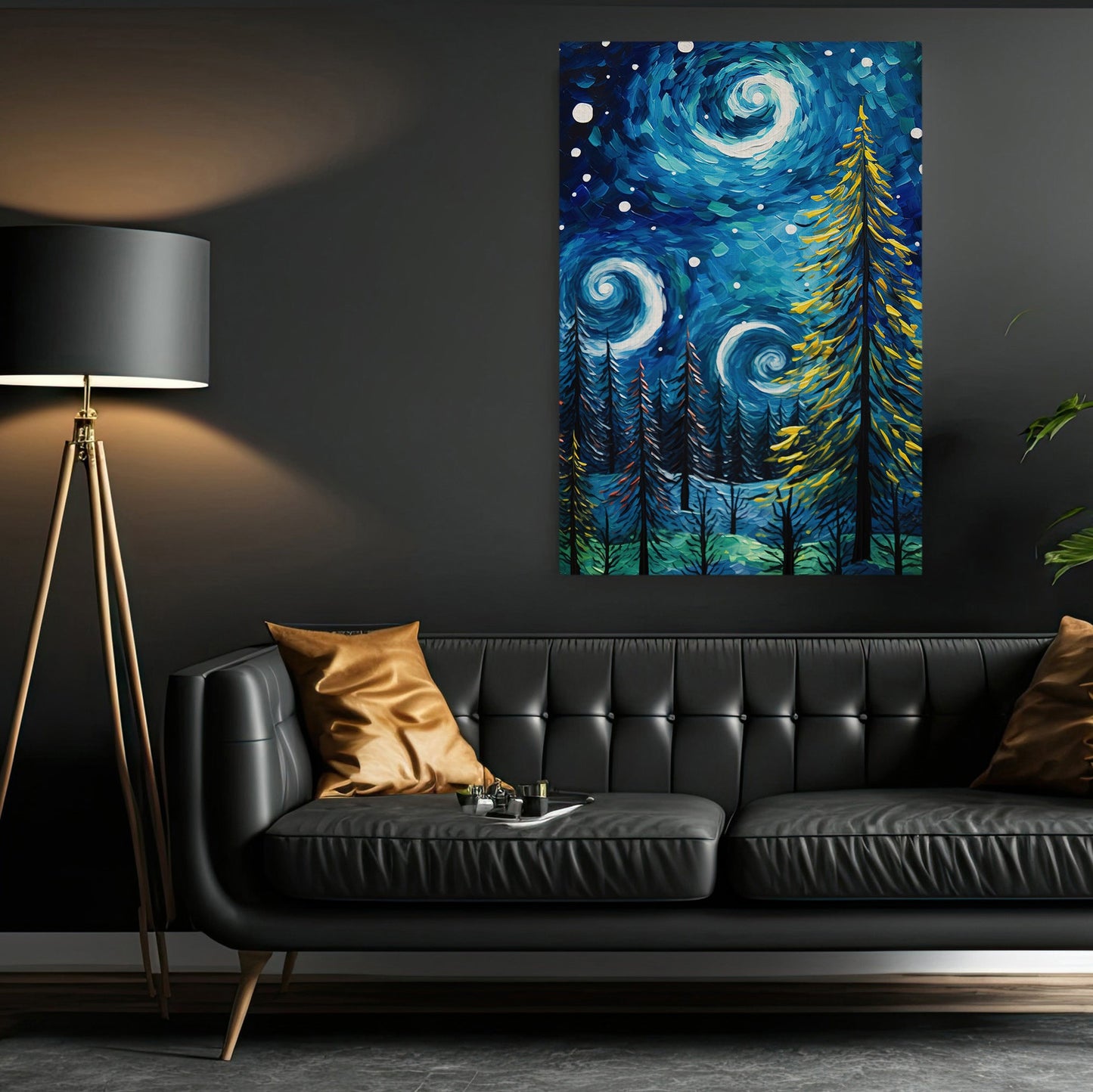 Starry Night Christmas Tree In The Forest Canvas Painting, Van Gogh Xmas Wall Art Decor - Christmas Poster Gift