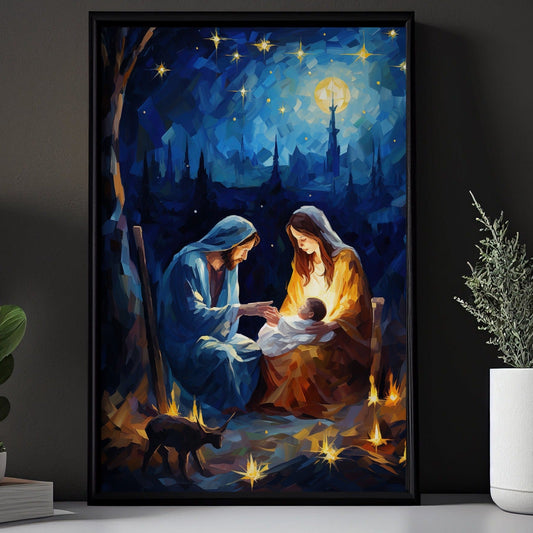 Starry Night Of Sacred Beginnings Christians Canvas Painting, Van Gogh Xmas Wall Art Decor - Christmas Poster Gift