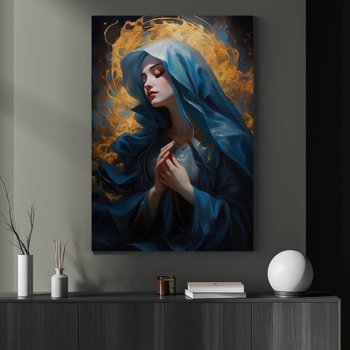 Divine Grace in Solemn Prayer, Virgin Mary Canvas Painting, Xmas Wall Art Decor - Christmas Poster Gift