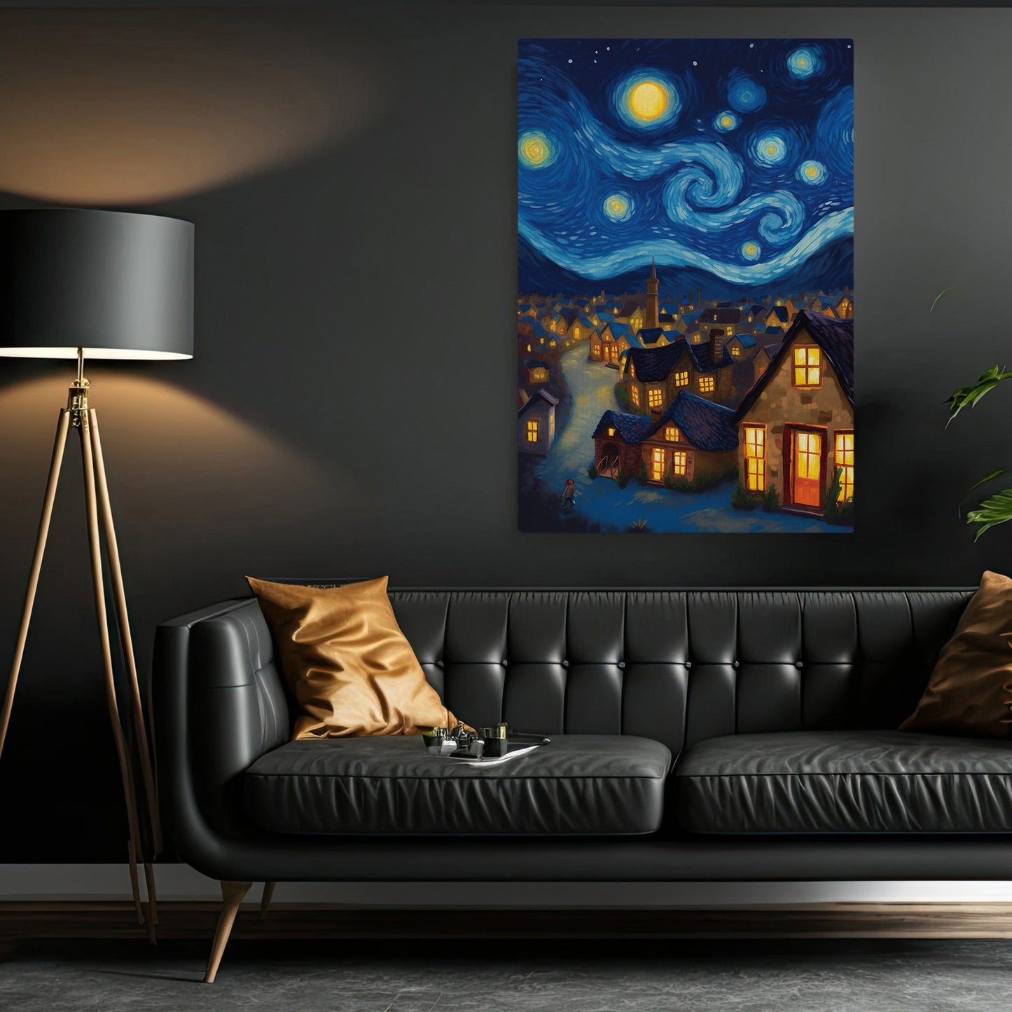 The Starry Night In Serene Village, Christmas Canvas Painting, Van Gogh Xmas Wall Art Decor - Christmas Poster Gift