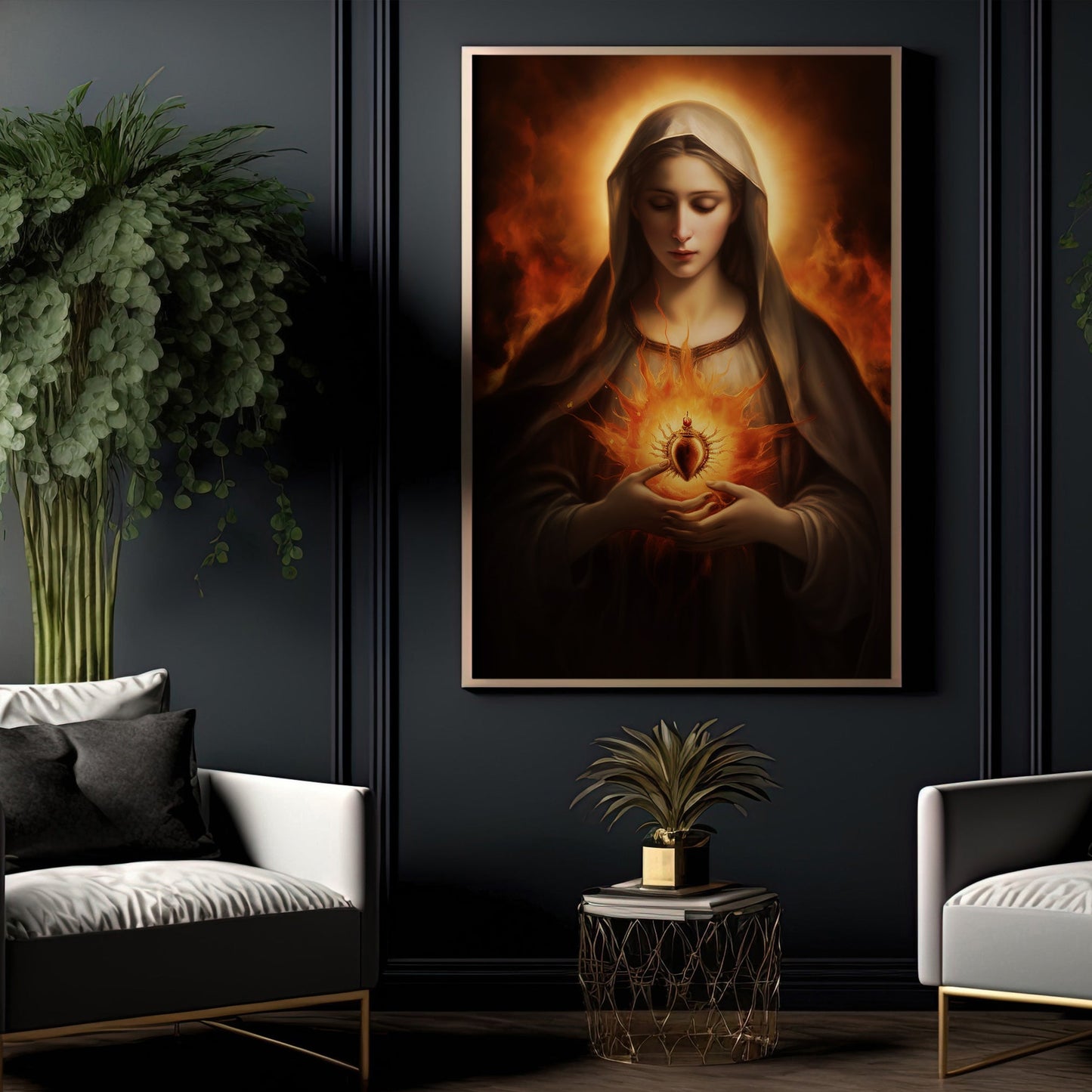 Eternal Love's Divine Embrace, Virgin Mary Canvas Painting, Xmas Wall Art Decor - Christmas Poster Gift