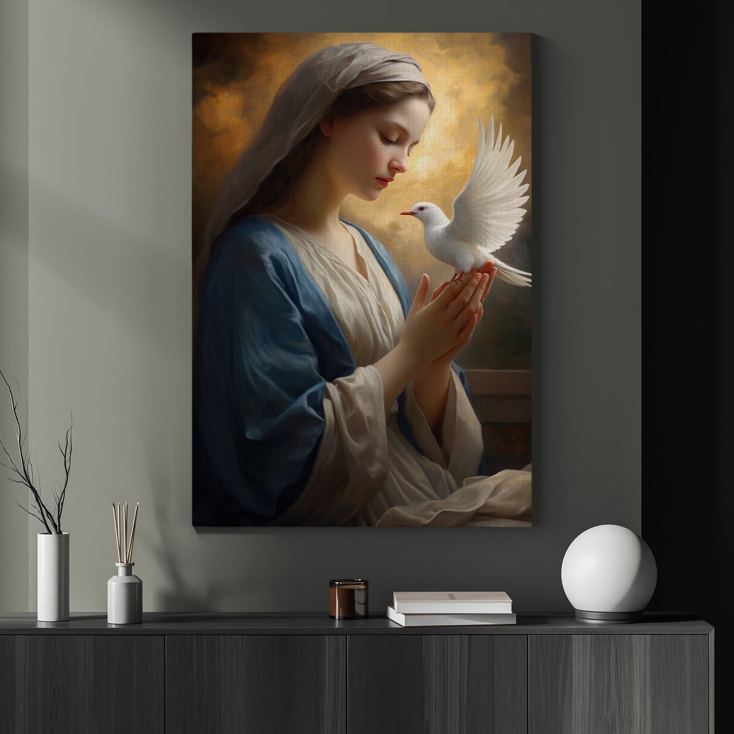 Serene Whisper of Divine Peace, Virgin Mary Canvas Painting, Xmas Wall Art Decor - Christmas Poster Gift