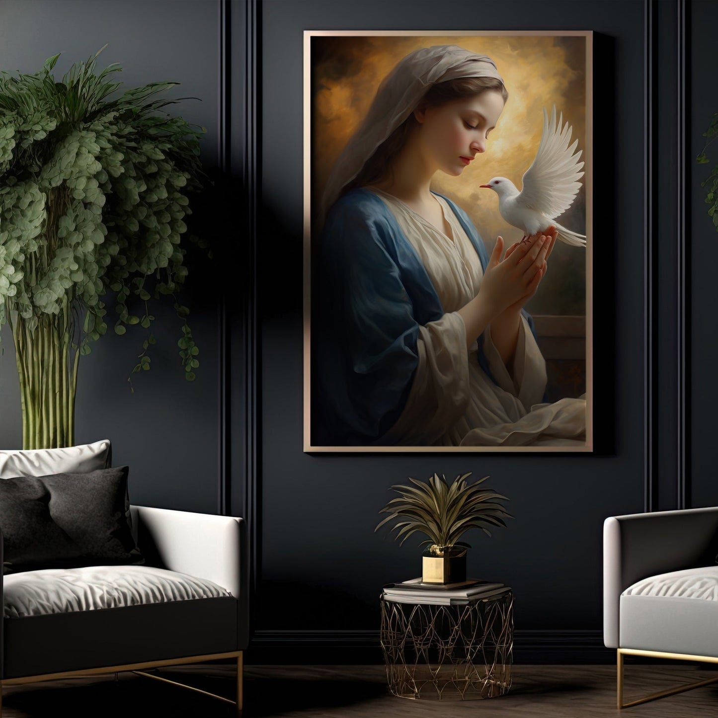 Serene Whisper of Divine Peace, Virgin Mary Canvas Painting, Xmas Wall Art Decor - Christmas Poster Gift