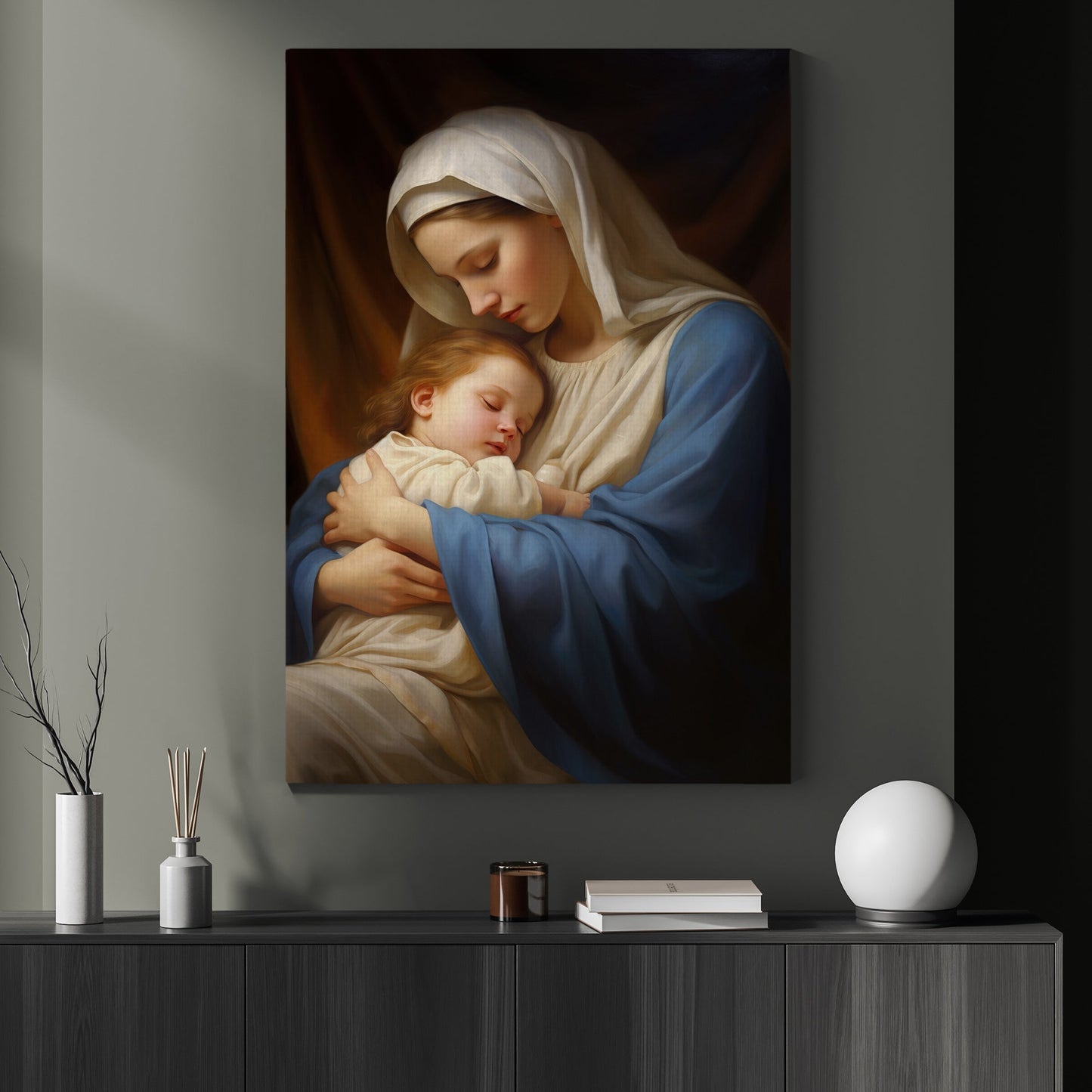 Mother's Embrace of Holy Innocence, Virgin Mary Canvas Painting, Xmas Wall Art Decor - Christmas Poster Gift