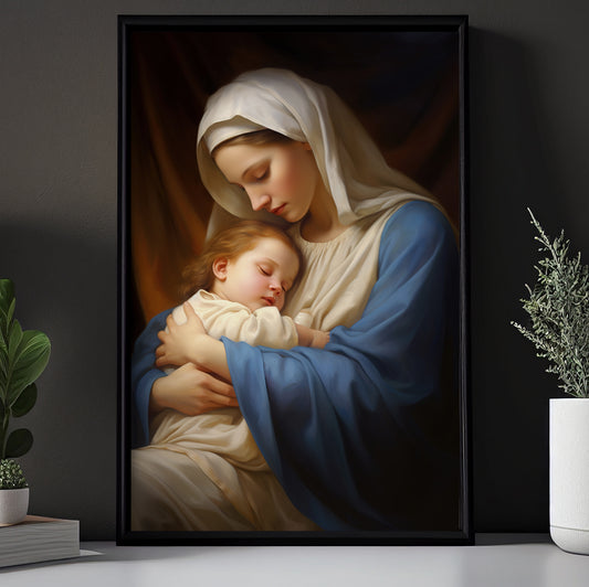 Mother's Embrace of Holy Innocence, Virgin Mary Canvas Painting, Xmas Wall Art Decor - Christmas Poster Gift