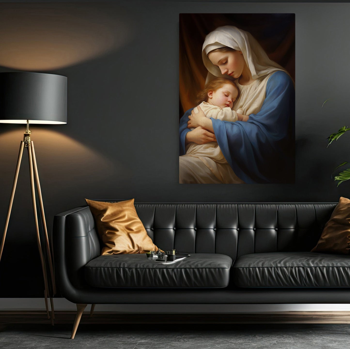 Mother's Embrace of Holy Innocence, Virgin Mary Canvas Painting, Xmas Wall Art Decor - Christmas Poster Gift