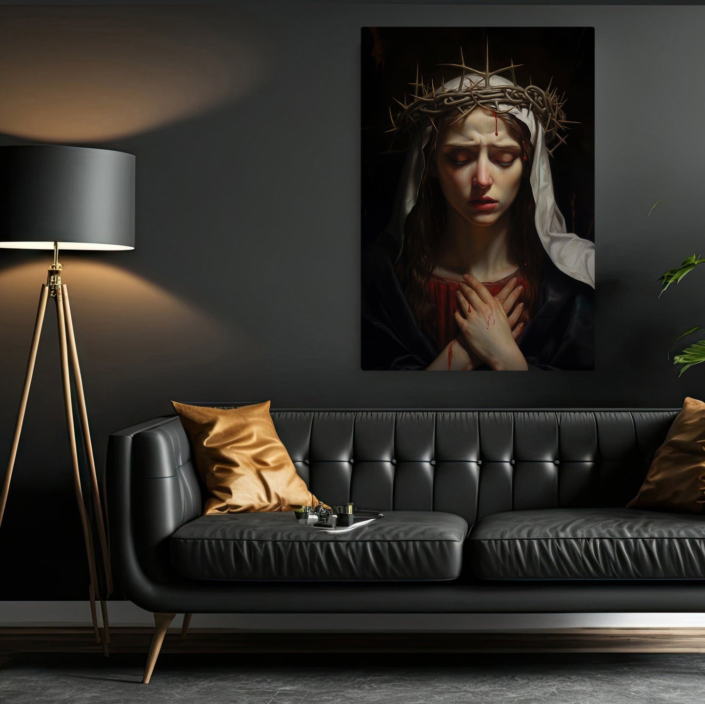 Sorrowful Reflection of Sacred Sacrifice, Virgin Mary Canvas Painting, Xmas Wall Art Decor - Christmas Poster Gift