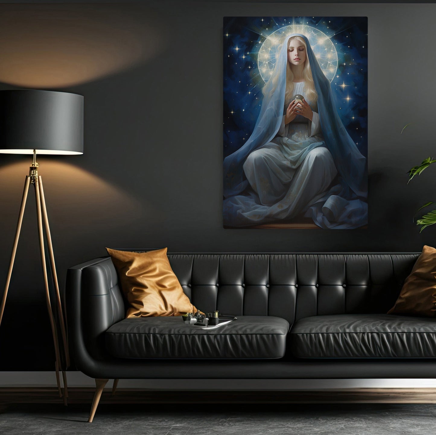 Celestial Guardian of Sacred Light, Virgin Mary Canvas Painting, Xmas Wall Art Decor - Christmas Poster Gift