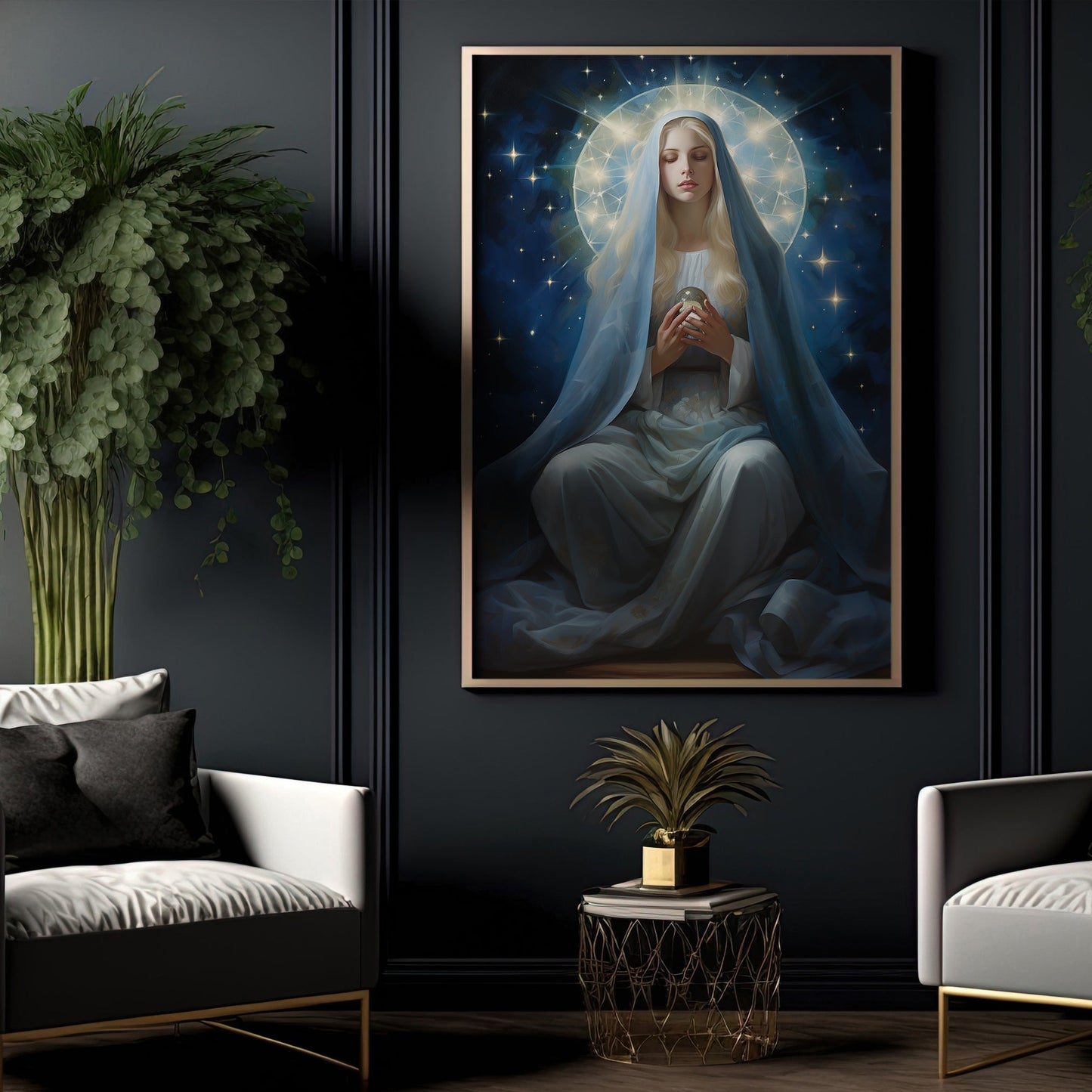 Celestial Guardian of Sacred Light, Virgin Mary Canvas Painting, Xmas Wall Art Decor - Christmas Poster Gift