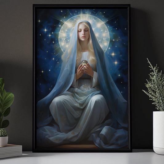 Celestial Guardian of Sacred Light, Virgin Mary Canvas Painting, Xmas Wall Art Decor - Christmas Poster Gift