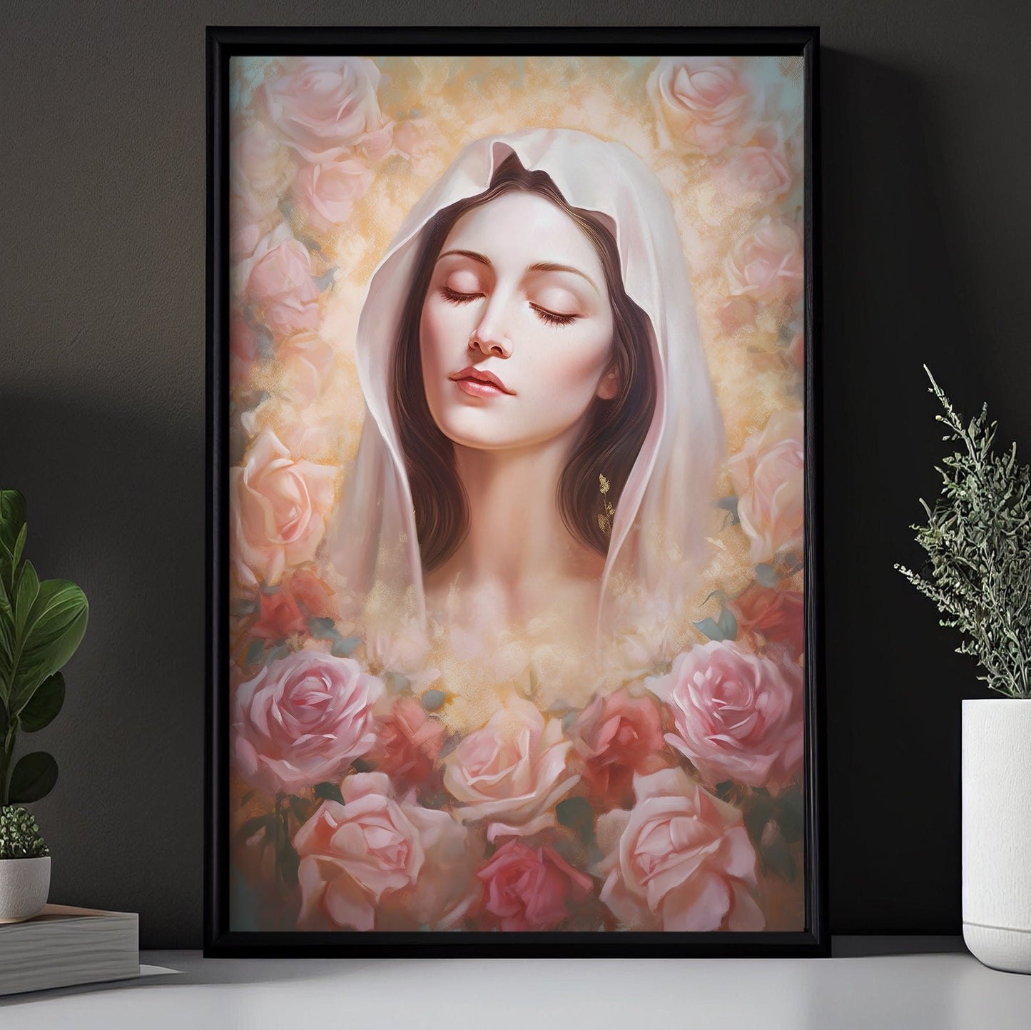 Seraphic Rose of Mystic Contemplation, Virgin Mary Canvas Painting, Xmas Wall Art Decor - Christmas Poster Gift