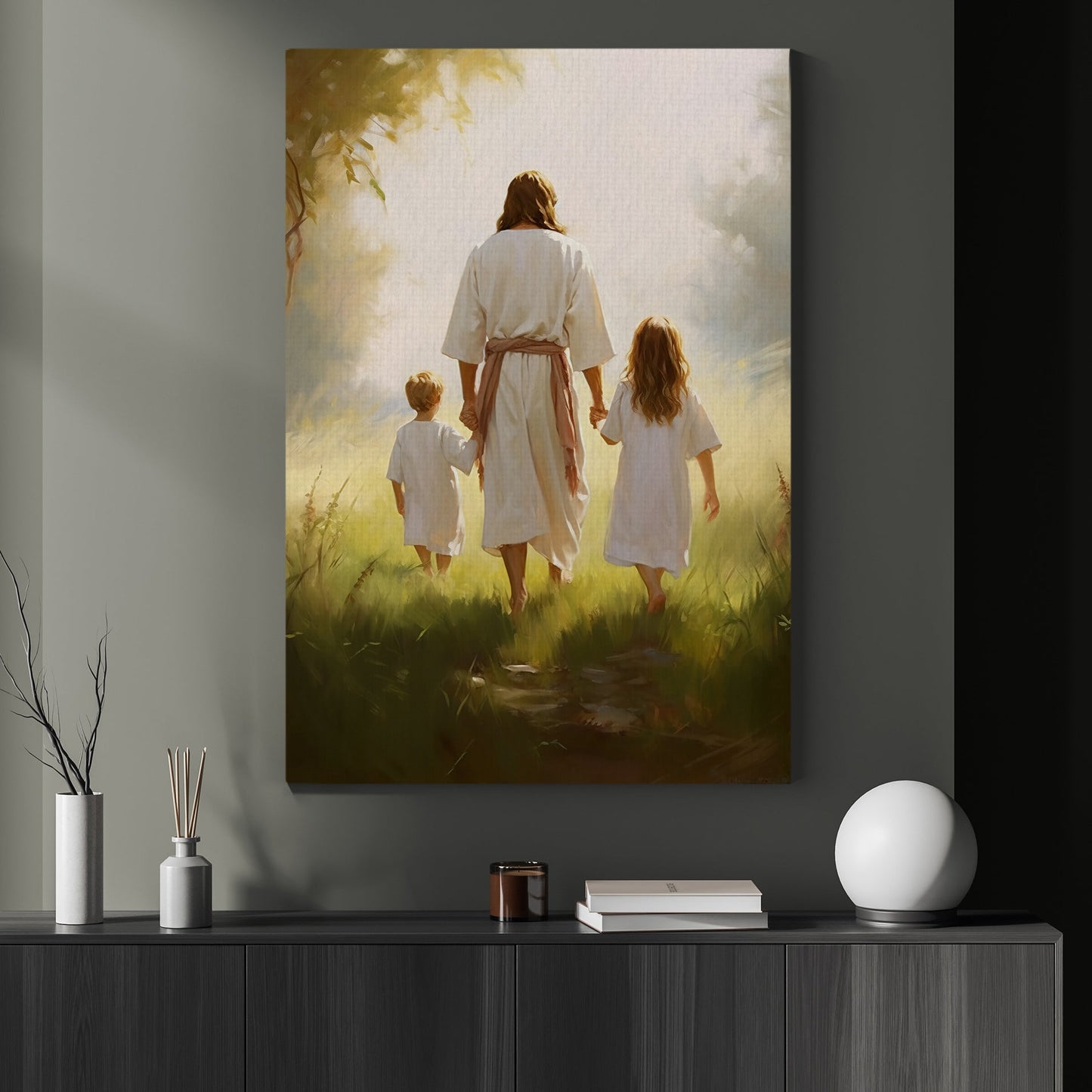 Guidance Through Fields of Light, Jesus Christian Canvas Painting, Xmas Wall Art Decor - Christmas Poster Gift