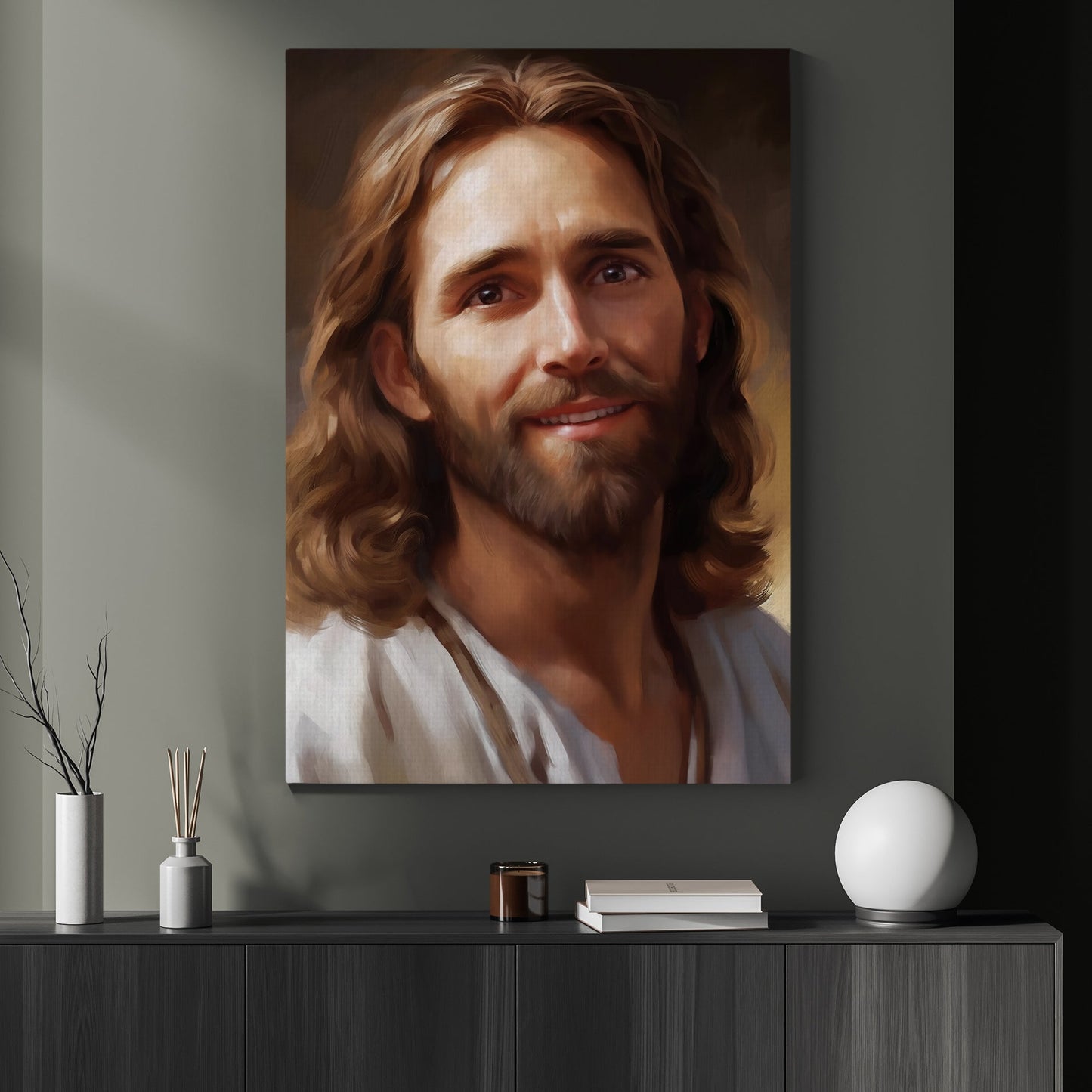 Portrait of Compassionate Serenity, Jesus Christian Canvas Painting, Xmas Wall Art Decor - Christmas Poster Gift