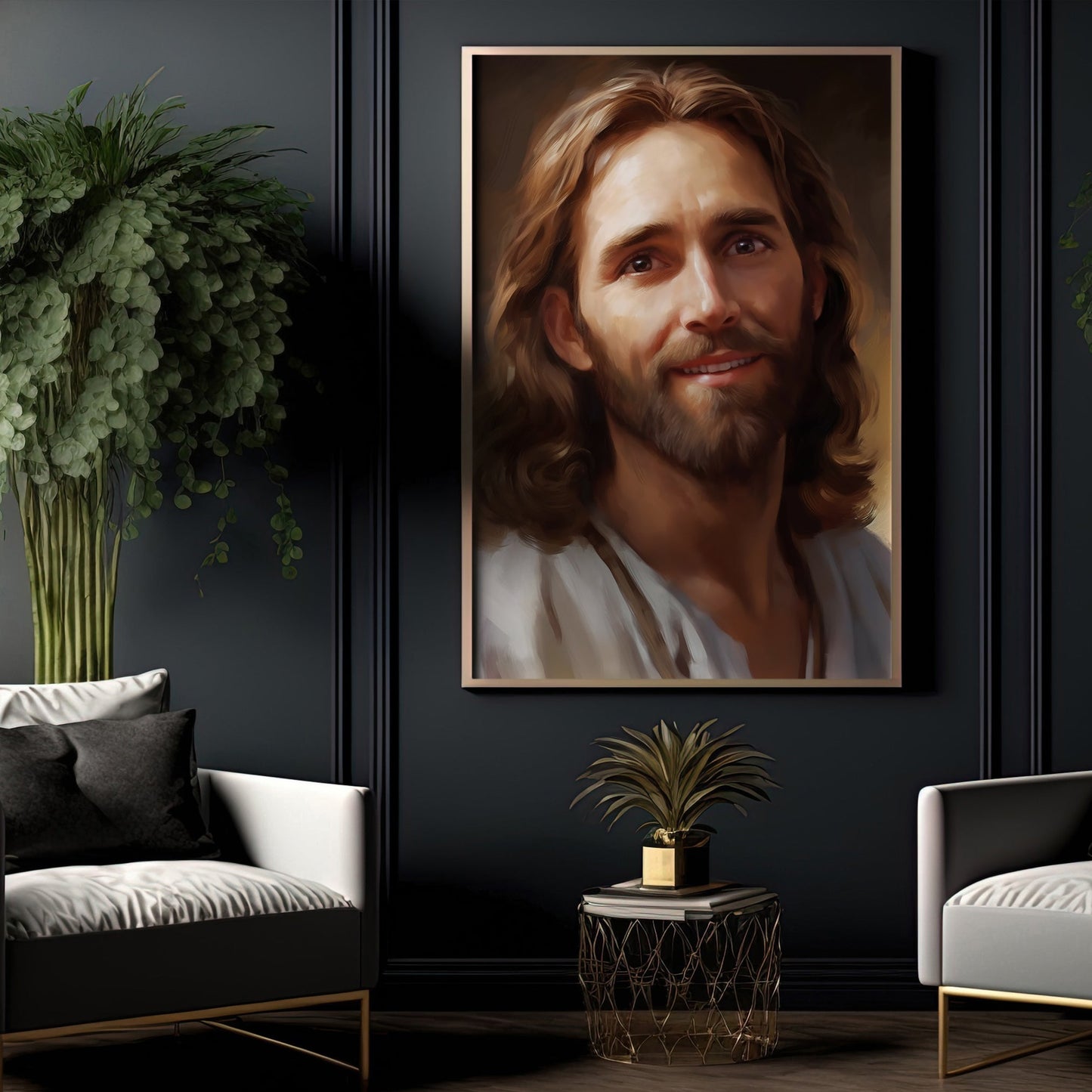 Portrait of Compassionate Serenity, Jesus Christian Canvas Painting, Xmas Wall Art Decor - Christmas Poster Gift