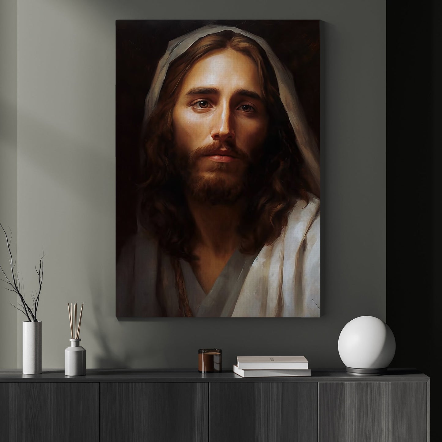 Contemplative Gaze of Sacred Wisdom, Jesus Christian Canvas Painting, Xmas Wall Art Decor - Christmas Poster Gift