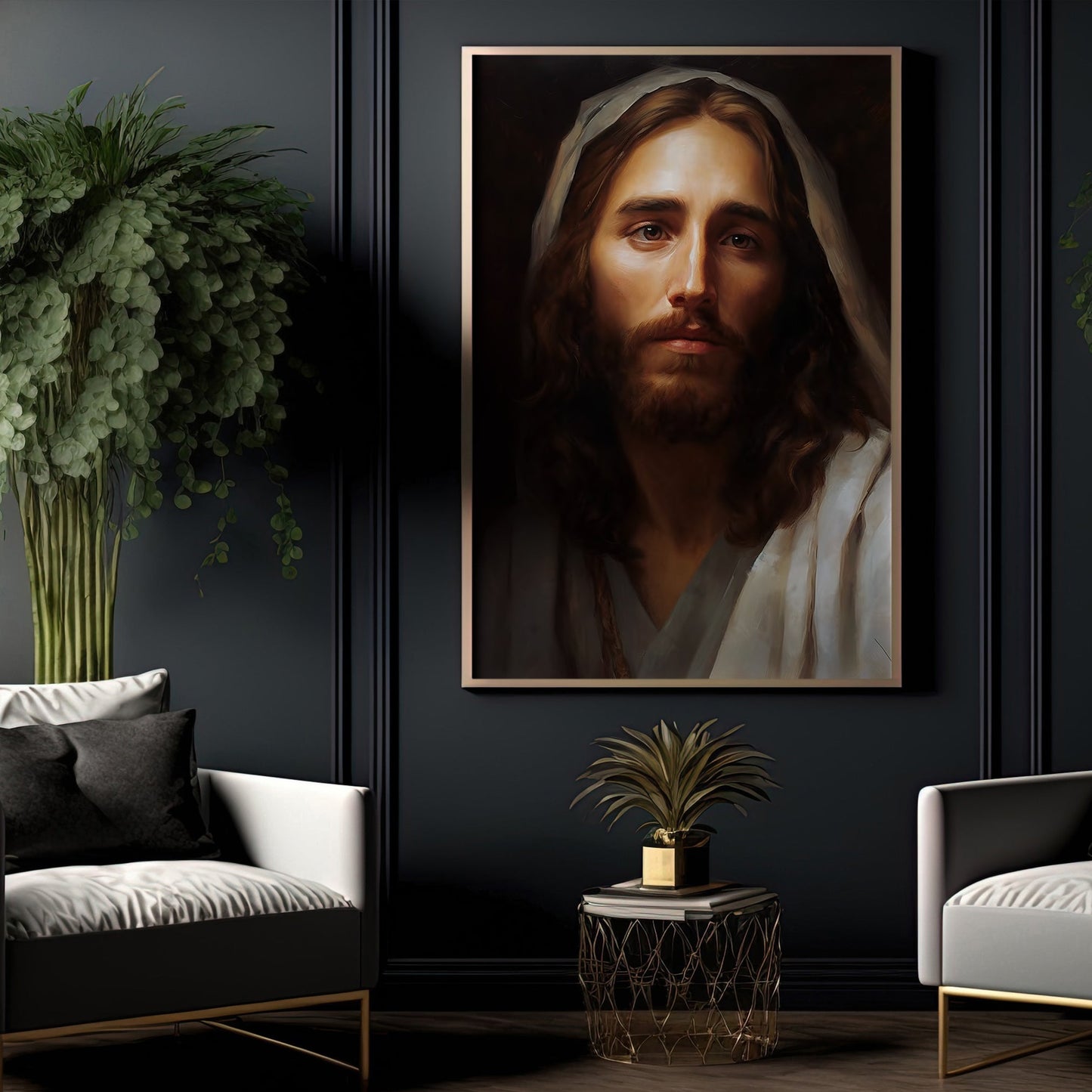 Contemplative Gaze of Sacred Wisdom, Jesus Christian Canvas Painting, Xmas Wall Art Decor - Christmas Poster Gift