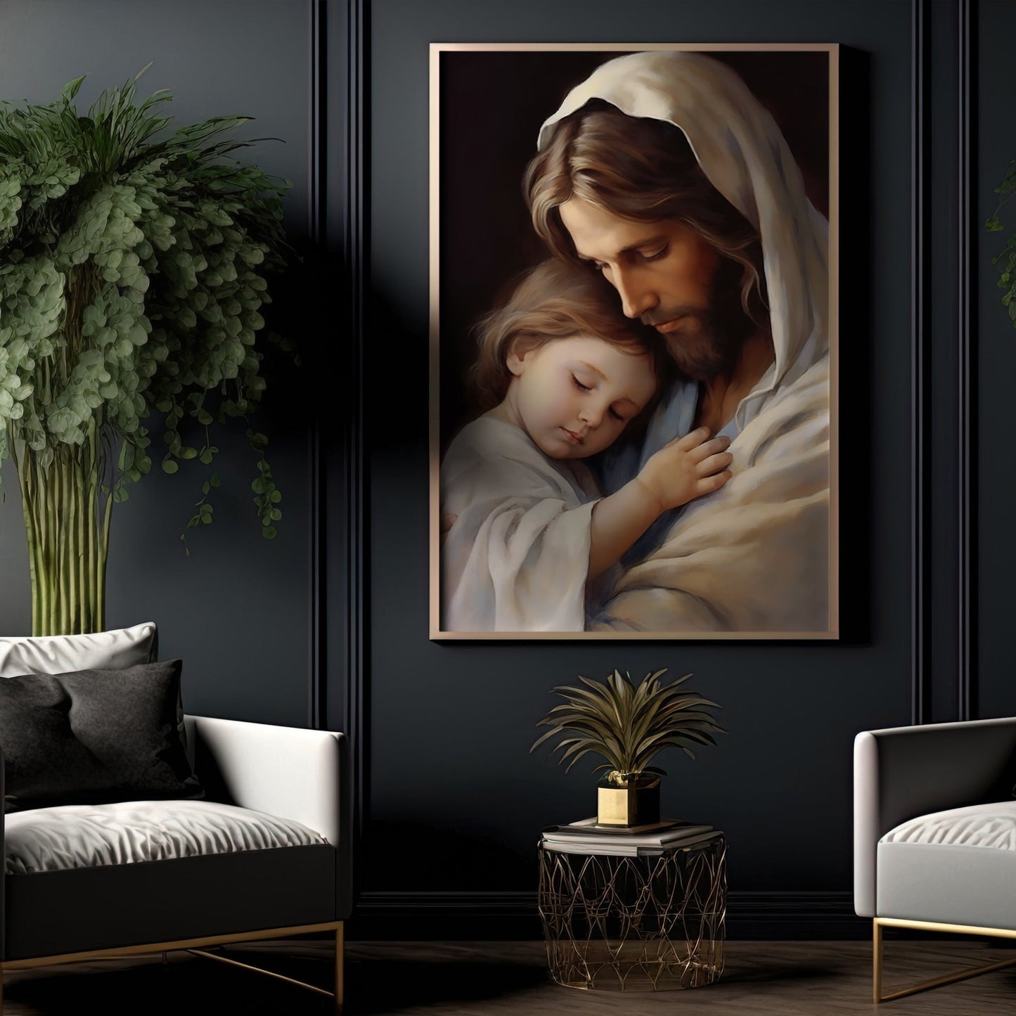 Serenity in Sacred Arms, Jesus Christian Canvas Painting, Xmas Wall Art Decor - Christmas Poster Gift