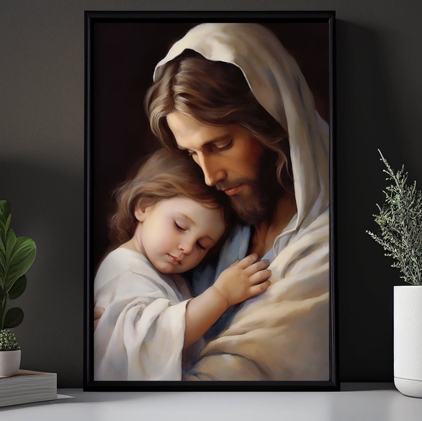 Serenity in Sacred Arms, Jesus Christian Canvas Painting, Xmas Wall Art Decor - Christmas Poster Gift