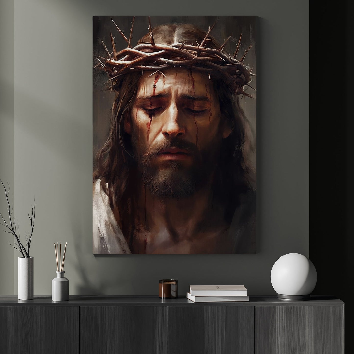 Sorrow of the Divine, Jesus Christian Canvas Painting, Xmas Wall Art Decor - Christmas Poster Gift