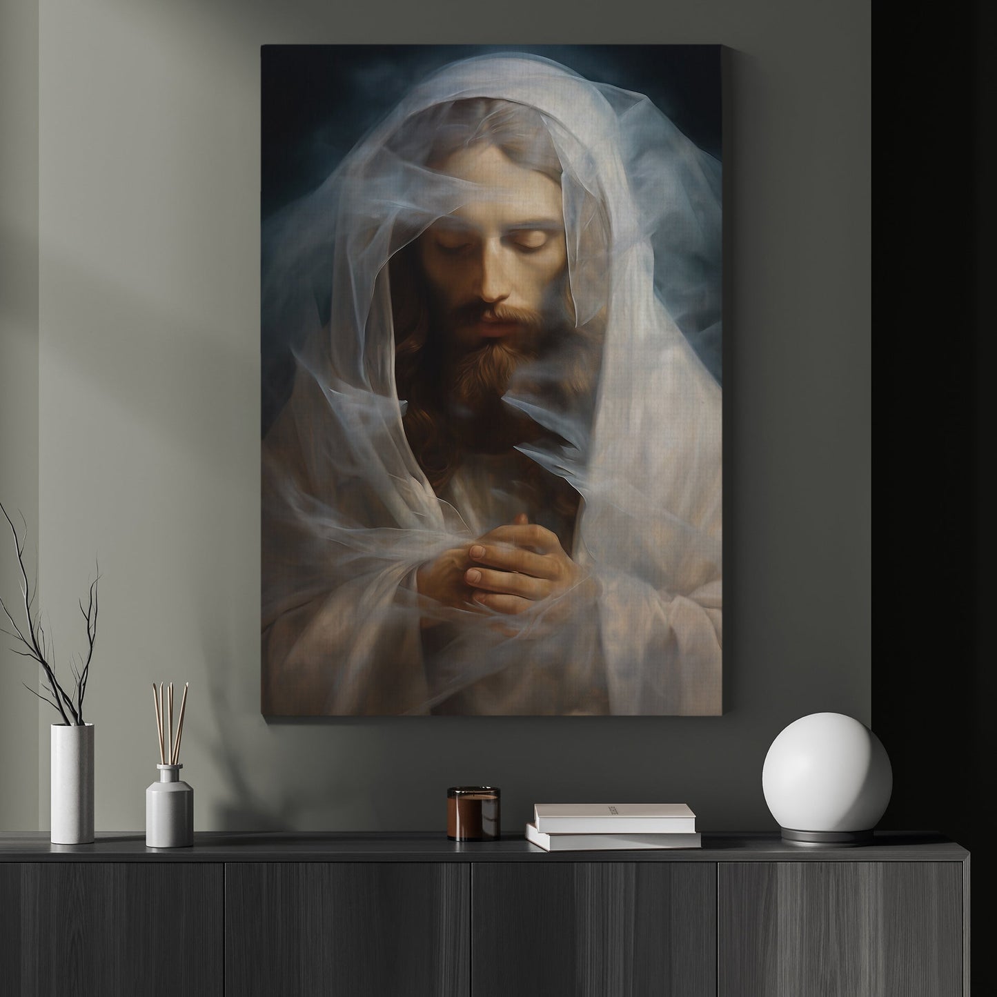 Contemplation in the Veil, Jesus Christian Canvas Painting, Xmas Wall Art Decor - Christmas Poster Gift