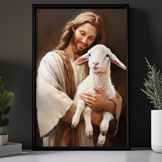 Guardian of the Innocent, Jesus Christian Canvas Painting, Xmas Wall Art Decor - Christmas Poster Gift For Goat Lovers