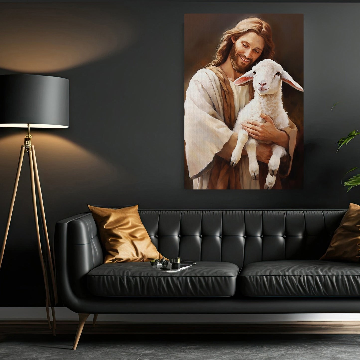 Guardian of the Innocent, Jesus Christian Canvas Painting, Xmas Wall Art Decor - Christmas Poster Gift For Goat Lovers