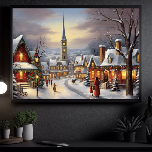 Twilight Snowfall Hamlet, Canvas Painting, Xmas Wall Art Decor - Christmas Poster Gift