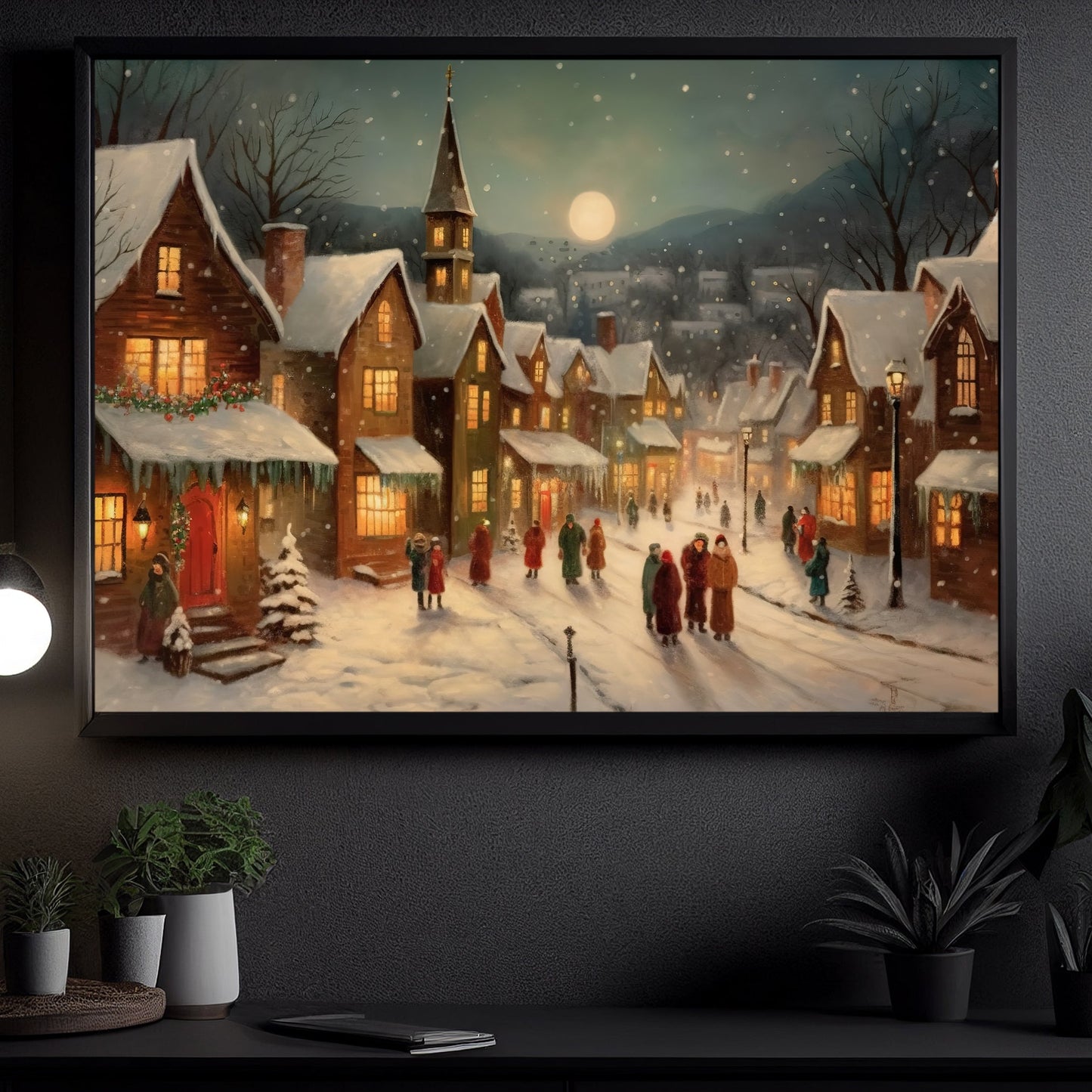 Enchanted Evening Village, Canvas Painting, Xmas Wall Art Decor - Christmas Poster Gift