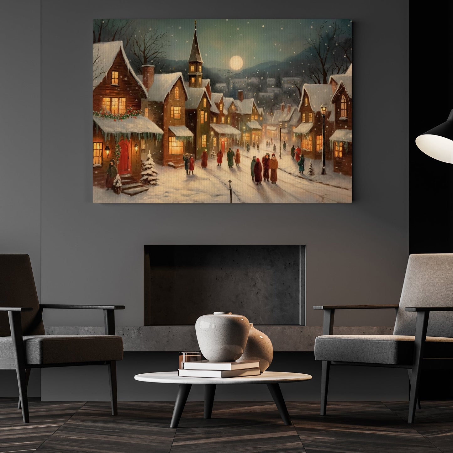 Enchanted Evening Village, Canvas Painting, Xmas Wall Art Decor - Christmas Poster Gift