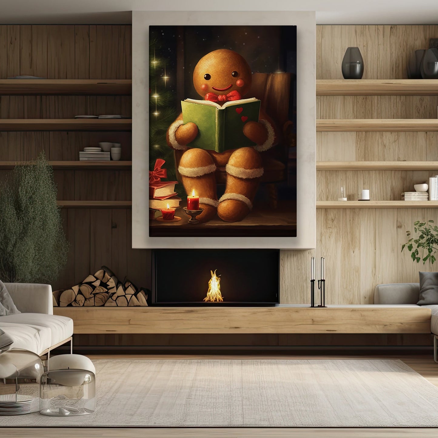 Gingerbread Reading Book, Gingerbread Christmas Canvas Painting, Xmas Wall Art Decor - Gingerbread Poster Gift