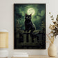 A Black Cat's Moonlit Vigil, Cat Canvas Painting, Wall Art Decor - Poster Gift For Cat Lovers