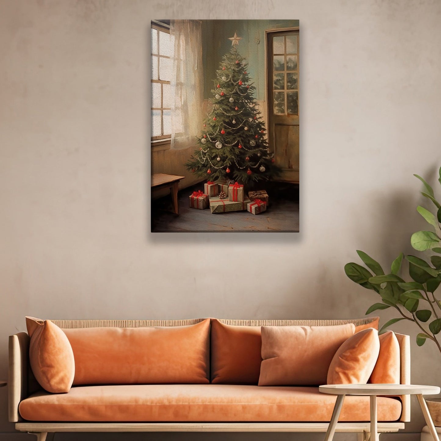 Christmas Morning Awaited, Christmas Tree Canvas Painting, Xmas Wall Art Decor - Christmas Poster Gift