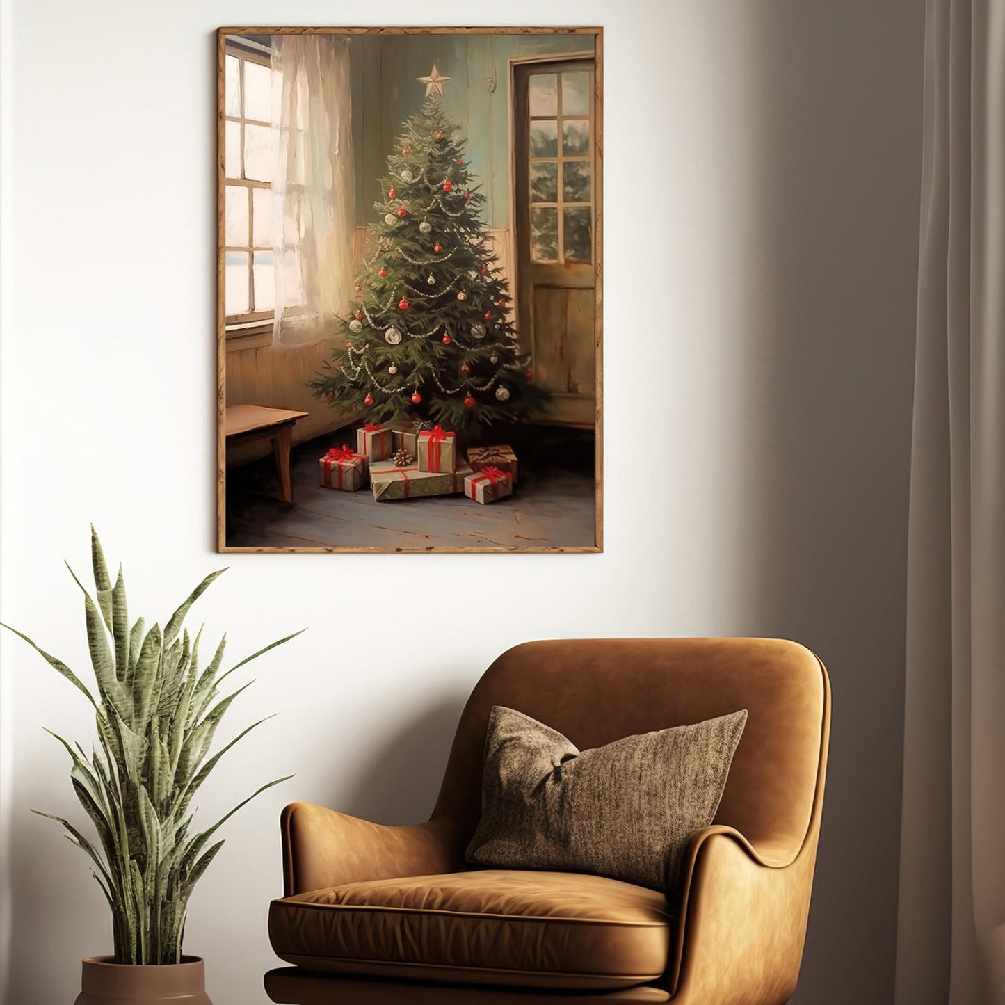 Christmas Morning Awaited, Christmas Tree Canvas Painting, Xmas Wall Art Decor - Christmas Poster Gift