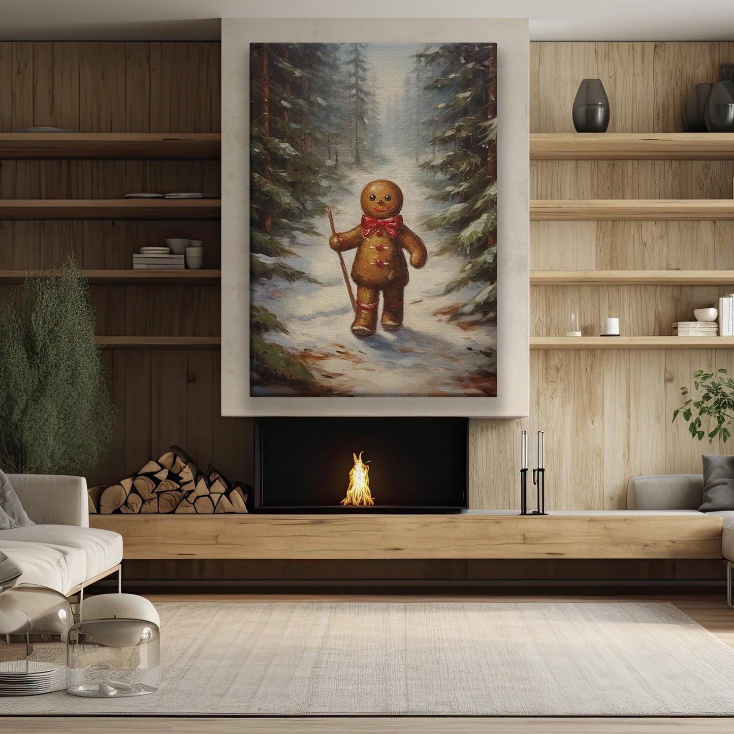 Gingerbread Hiker In The Forest, Gingerbread Canvas Painting, Xmas Wall Art Decor - Gingerbread Poster Gift